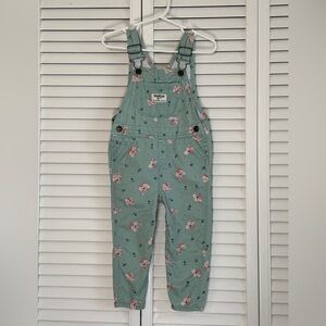 OshKosh B'Gosh Vestbak Bib Overalls Girls Size 18 Months Green Pink Floral Denim